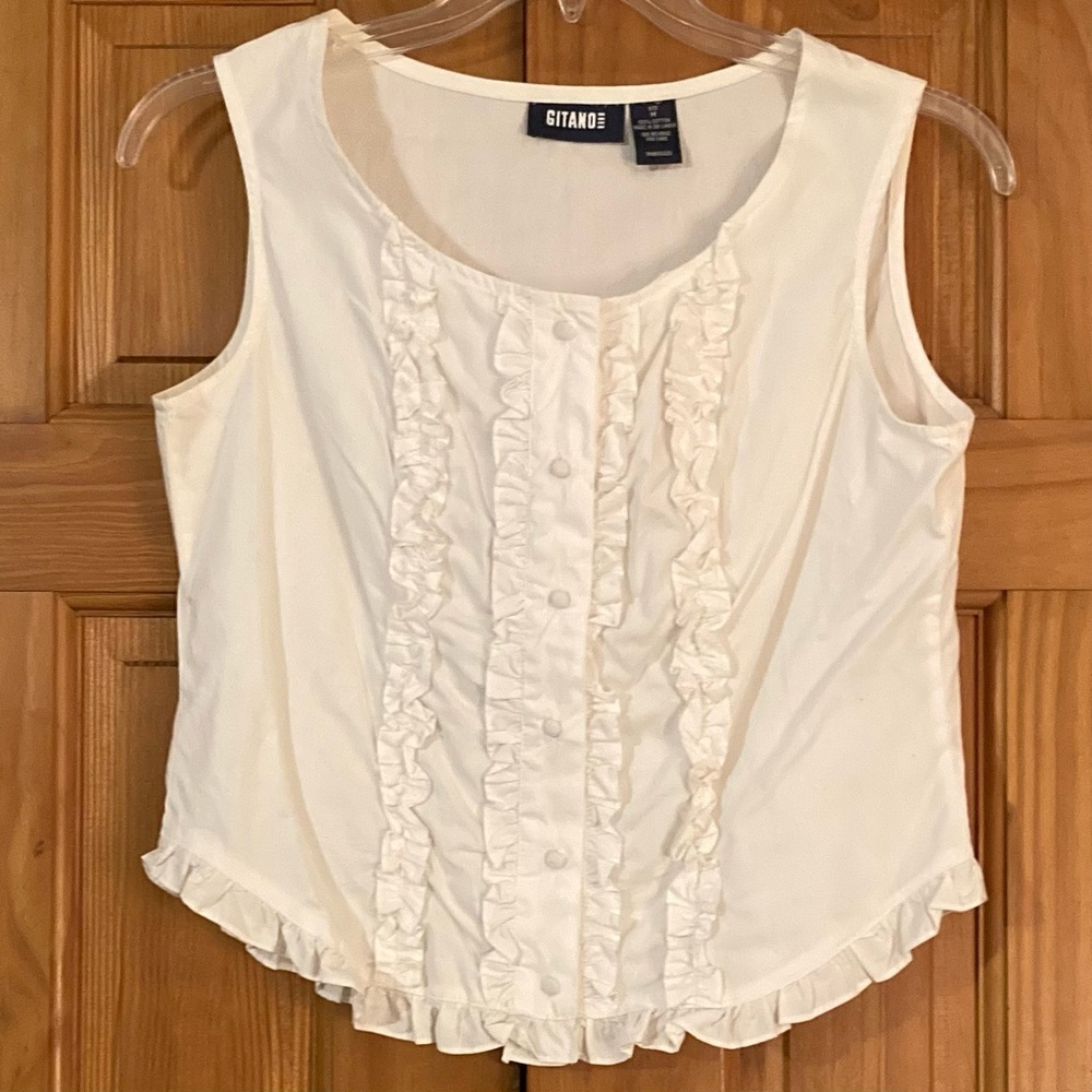 NWOT Gitano Vintage 80s Top Sleeveless Ruffle Blouse White Size M Medium